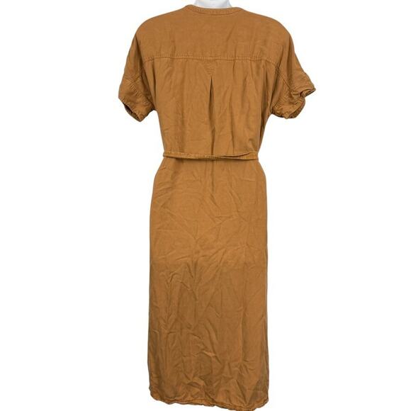 Caslon Button Down Womens Orange Tencel Soft Belted Midi Short Sleeve Dress sz M - Picture 14 of 16